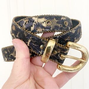 Leopard Like Camo Print Belt with Gold Buckle